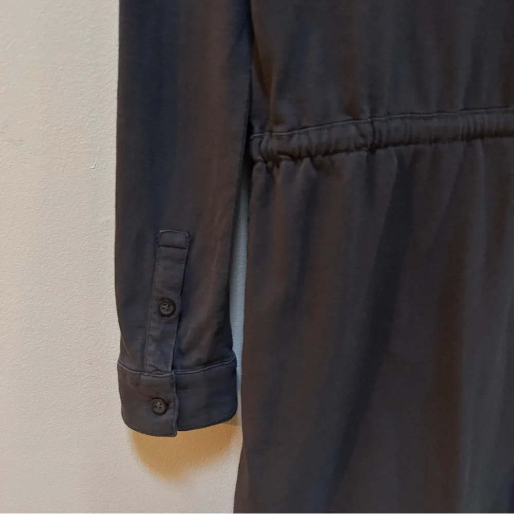Faherty ~ Organic Sunwashed Gray Cotton Button Front Drawstring Polo Dress- XS